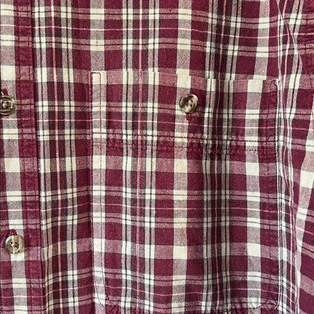 Wrangler Rugged Wear‎ - Maroon, Beige Plaid Shirt, Chambray Accents, L